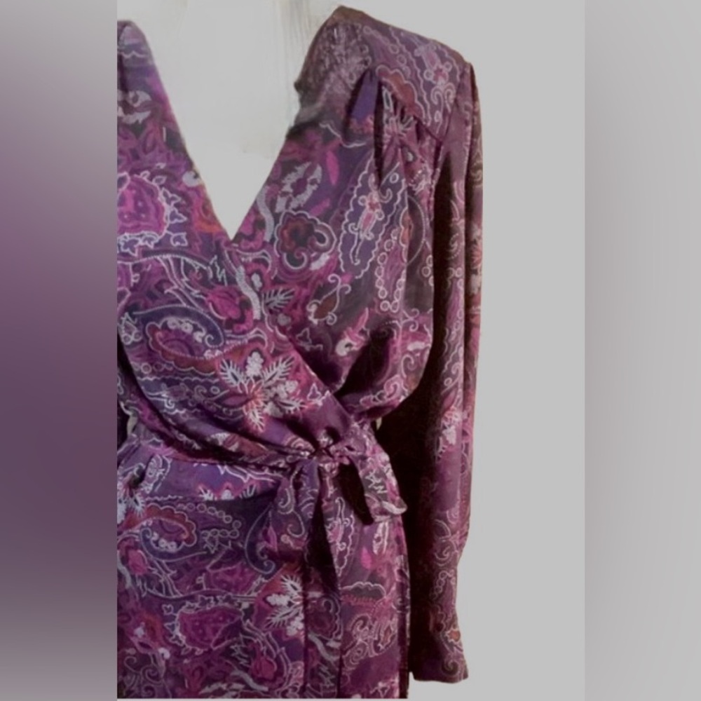 NWOT Purple Paisley Wrap Maxi Dress Long Sleeve, ModCloth, Plus Size 2X